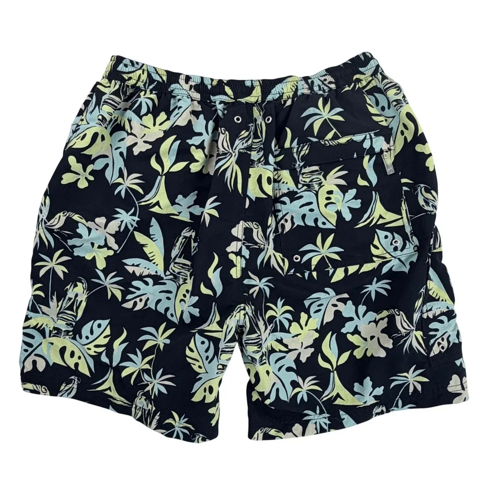 Tori Richard Swim Trunks Shorts Men Medium Black Tropical Parrot Lined Brief NWT
